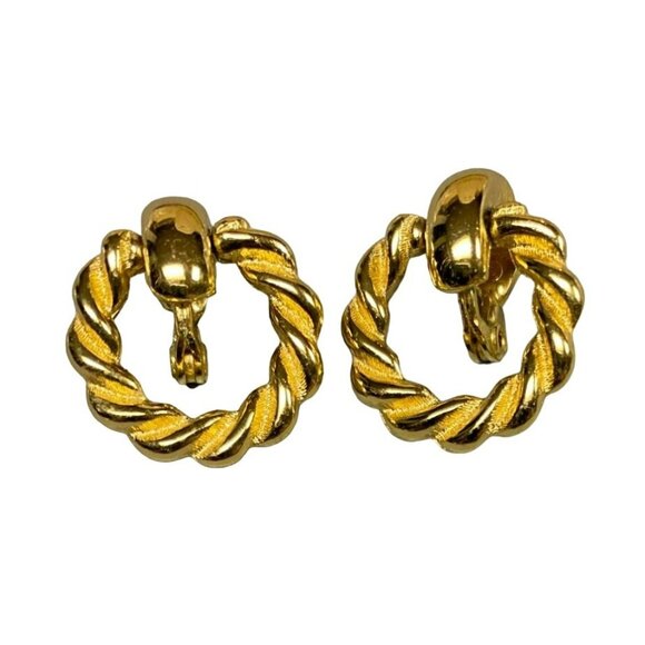 Vintage Monet Gold-Tone Twisted Rope Clip-On Hoop Earrings - Picture 1 of 6
